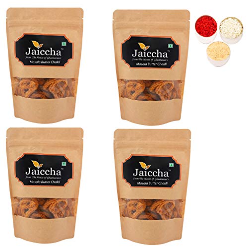 Jaiccha Ghasitaram Bhaidooj Gifts - Pack of 4 Masala Butter Chakli 100 GMS in Brown Paper Pouch von Jaiccha