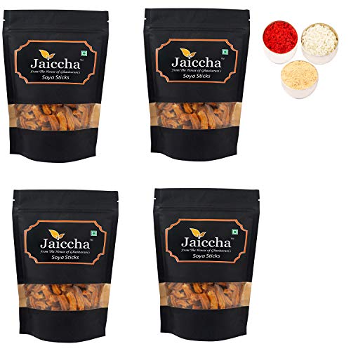 Jaiccha Ghasitaram Bhaidooj Gifts - Pack of 4 SOYA Sticks 100 GMS in Black Paper Pouch Jaiccha Ghasitaram Bhaidooj Gifts - Pack of 4 SOYA Sticks 100 GMS in Black Paper Pouch von Jaiccha