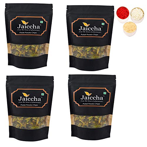 Jaiccha Ghasitaram Bhaidooj Gifts - Palak Potato Chips 400 GMS in Black Paper Pouch von Jaiccha