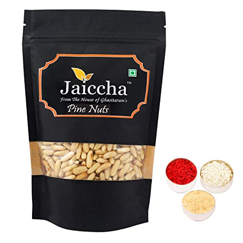 Jaiccha Ghasitaram Bhaidooj Gifts - Pine Nuts Without Shell (Chilgoza) 200 GMS in Black Paper Pouch von Jaiccha