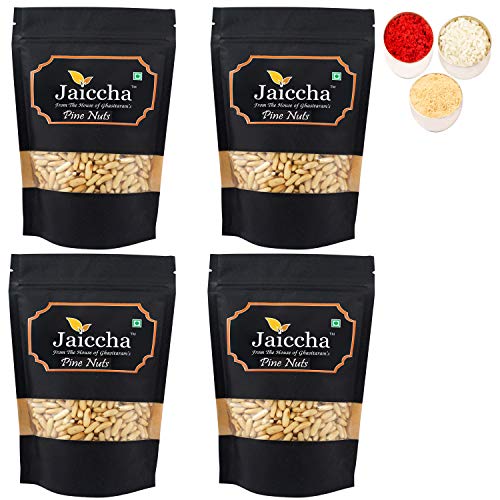 Jaiccha Ghasitaram Bhaidooj Gifts - Pine Nuts Without Shell (Chilgoza) 800 GMS in Black Paper Pouch von Jaiccha