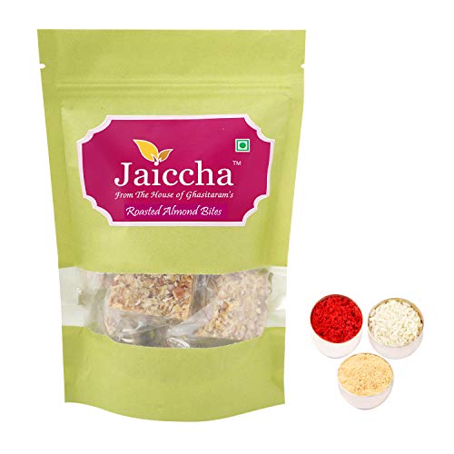 Jaiccha Ghasitaram Bhaidooj Gifts - Roasted Almond Bites 200 GMS in Green Paper Pouch Jaiccha Ghasitaram Bhaidooj Gifts - Roasted Almond Bites 200 GMS in Green Paper Pouch von Jaiccha