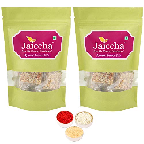 Jaiccha Ghasitaram Bhaidooj Gifts - Roasted Almond Bites 400 GMS in Green Paper Pouch Jaiccha Ghasitaram Bhaidooj Gifts - Roasted Almond Bites 400 GMS in Green Paper Pouch von Jaiccha