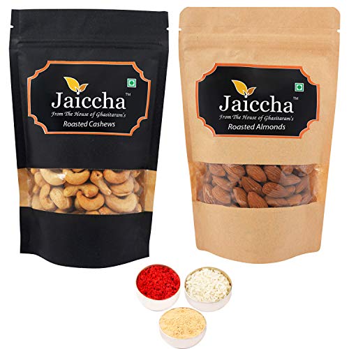 Jaiccha Ghasitaram Bhaidooj Gifts - Roasted Cashews and Roasted Almonds Pouches Small 200 GMS von Jaiccha
