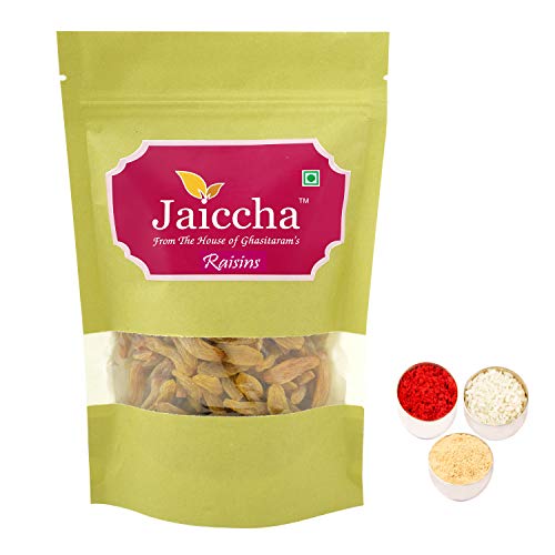 Jaiccha Ghasitaram Bhaidooj Gifts - Selected Indian Raisins 200 GMS in Green Paper Pouch Jaiccha Ghasitaram Bhaidooj Gifts - Selected Indian Raisins 200 GMS in Green Paper Pouch von Jaiccha