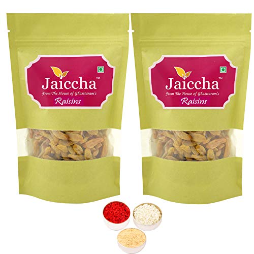 Jaiccha Ghasitaram Bhaidooj Gifts - Selected Indian Raisins 400 GMS in Green Paper Pouch von Jaiccha
