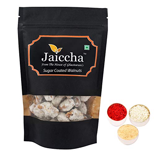 Jaiccha Ghasitaram Bhaidooj Gifts - Sugar Coated Walnuts 200 GMS in Black Paper Pouch Jaiccha Ghasitaram Bhaidooj Gifts - Sugar Coated Walnuts 200 GMS in Black Paper Pouch von Jaiccha