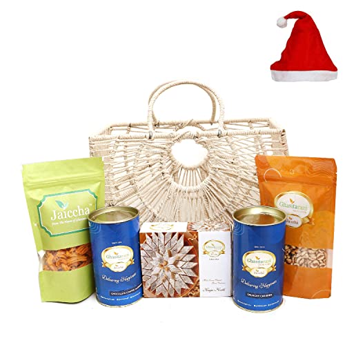 Jaiccha Ghasitaram Christmas Gifts Jute Fancy Basket/ Carry Bag/ Magazine Holder of Assorments with Kaju Katli Jaiccha Ghasitaram Christmas Gifts Jute Fancy Basket/ Carry Bag/ Magazine Holder of Assorments with Kaju Katli von Jaiccha