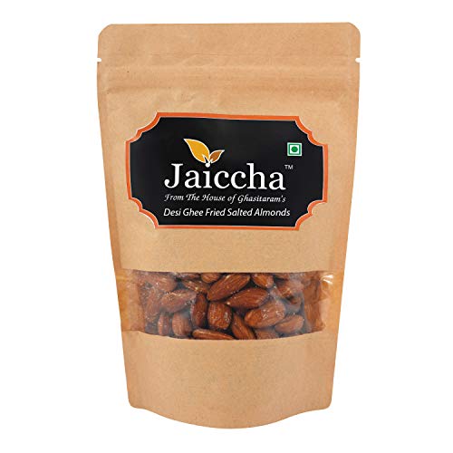 Jaiccha Ghasitaram Desi Ghee Fried Salted Almonds 200 GMS in Brown Paper Pouch von Jaiccha