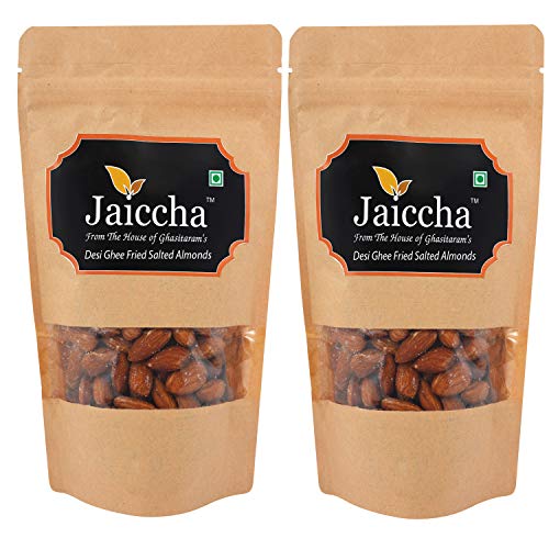 Jaiccha Ghasitaram Desi Ghee Fried Salted Almonds 400 GMS in Brown Paper Pouch von Jaiccha