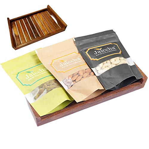 Jaiccha Ghasitaram Diwali Gifts Striped Wooden Tray of Cashews, Almonds and Raisins von Jaiccha