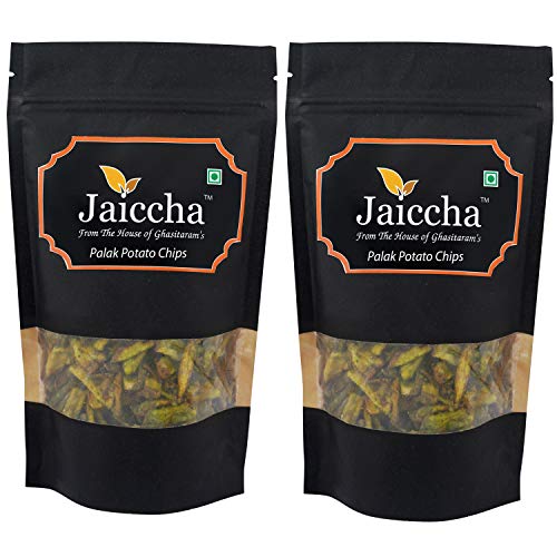 Jaiccha Ghasitaram Holi Gifts Holi Namkeen - Palak Potato Chips 200 GMS in Black Paper Pouch Jaiccha Ghasitaram Holi Gifts Holi Namkeen - Palak Potato Chips 200 GMS in Black Paper Pouch von Jaiccha