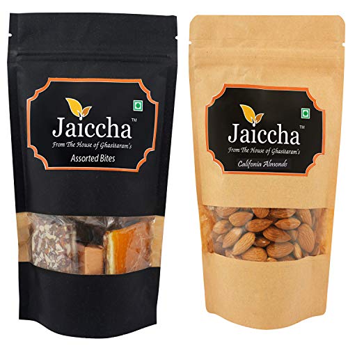 Jaiccha Ghasitaram Pack of 2 Assorted Bites and Almonds Pouches 200 GMS von Jaiccha