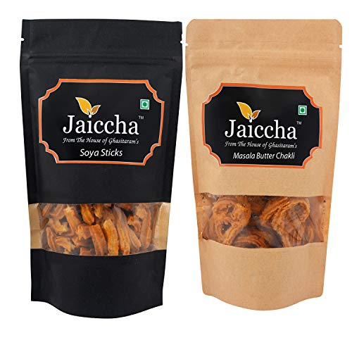 Jaiccha Ghasitaram Pack of 2 Masala Butter Chakli and SOYA Sticks Pouches Jaiccha Ghasitaram Pack of 2 Masala Butter Chakli and SOYA Sticks Pouches von Jaiccha