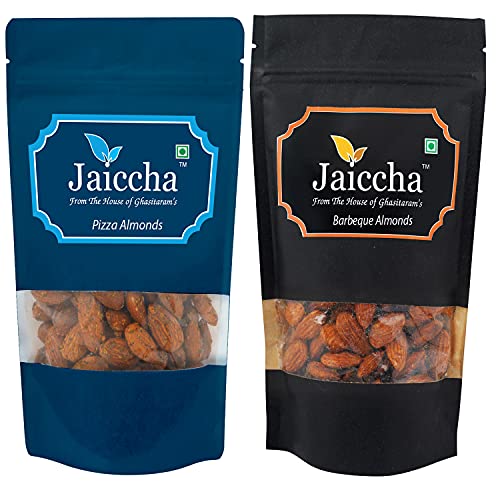 Jaiccha Ghasitaram Pack of 2 Pizza, Barbeque Almonds Pouches 400 GMS von Jaiccha