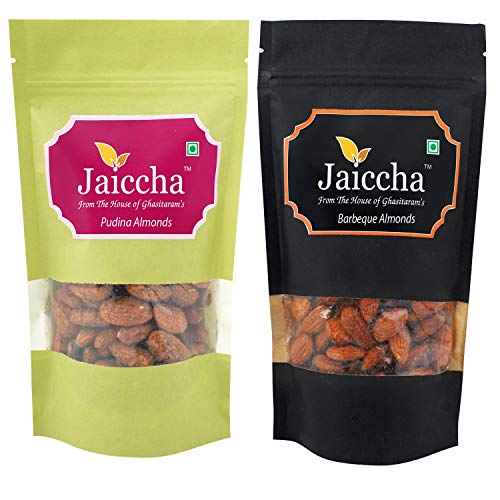 Jaiccha Ghasitaram Pack of 2 Pudina, Barbeque Almonds Pouches 200 GMS Jaiccha Ghasitaram Pack of 2 Pudina, Barbeque Almonds Pouches 200 GMS von Jaiccha