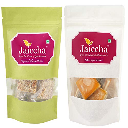 Jaiccha Ghasitaram Pack of 2 Roasted Almond Bites and Mango Bites Pouches 200 GMS von Jaiccha