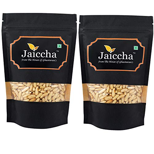 Jaiccha Ghasitaram Pine Nuts Without Shell (Chilgoza) 400 GMS in Black Paper Pouch von Jaiccha