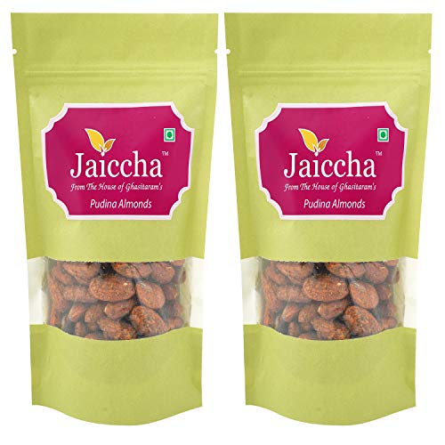 Jaiccha Ghasitaram Pudina Almonds 400 GMS in Green Paper Pouch von Jaiccha