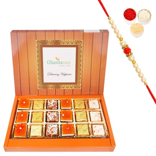 Jaiccha Ghasitaram Rakhi Gifts for Brothers Assorted 4 Bites Box 18 pcs with Beads Rakhi von Jaiccha