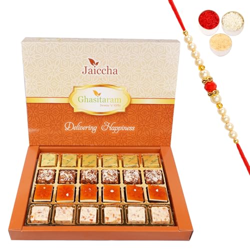 Jaiccha Ghasitaram Rakhi Gifts for Brothers Assorted 4 Bites Box 24 pcs with Beads Rakhi von Jaiccha