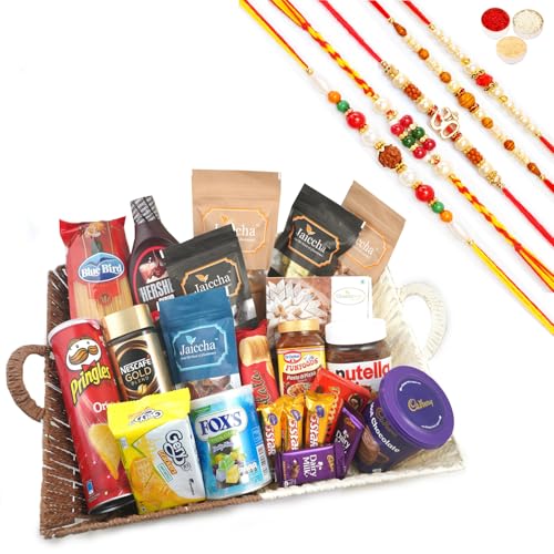 Jaiccha Ghasitaram Rakhi Gifts for Brothers - Basket of 21 Goodies with 5 Rakhis von Jaiccha