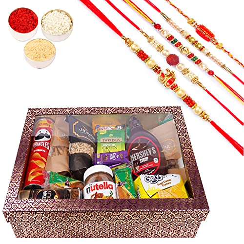 Jaiccha Ghasitaram Rakhi Gifts for Brothers Big Hamper Box of 20 Goodies with 5 Rakhis von Jaiccha