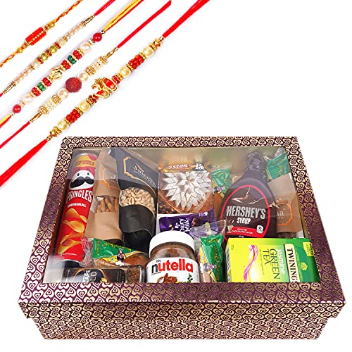 Jaiccha Ghasitaram Rakhi Gifts for Brothers Big Hamper Box of 20 Goodies with Kaju Katli with 5 Rakhis von Jaiccha