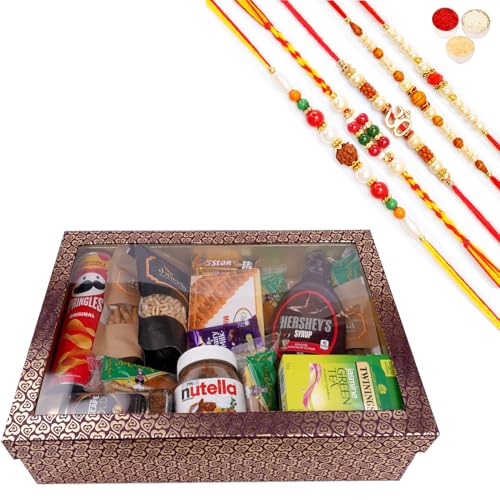 Jaiccha Ghasitaram Rakhi Gifts for Brothers Big Hamper Box of 20 Goodies with Milk Cake with 5 Rakhis von Jaiccha