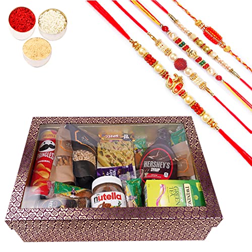 Jaiccha Ghasitaram Rakhi Gifts for Brothers Big Hamper Box of 20 Goodies with Soan Papdi with 5 Rakhis von Jaiccha