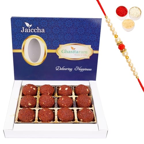 Jaiccha Ghasitaram Rakhi Gifts for Brothers Chocolate Motichoor Laddoo 400 GMS with Beads Rakhi Jaiccha Ghasitaram Rakhi Gifts for Brothers Chocolate Motichoor Laddoo 400 GMS with Beads Rakhi von Jaiccha