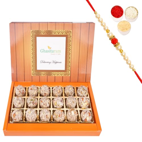 Jaiccha Ghasitaram Rakhi Gifts for Brothers Ding Coconut Laddoo 18 pcs with Beads Rakhi von Jaiccha