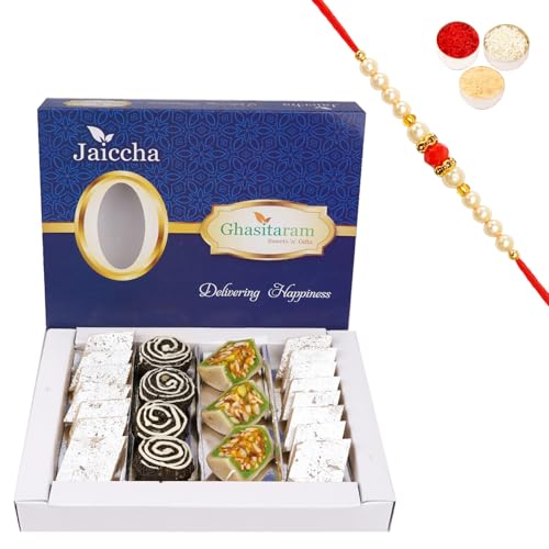Jaiccha Ghasitaram Rakhi Gifts for Brothers Dryfruit Fancy Sweets with Kaju Katli 400 GMS with Beads Rakhi Jaiccha Ghasitaram Rakhi Gifts for Brothers Dryfruit Fancy Sweets with Kaju Katli 400 GMS with Beads Rakhi von Jaiccha