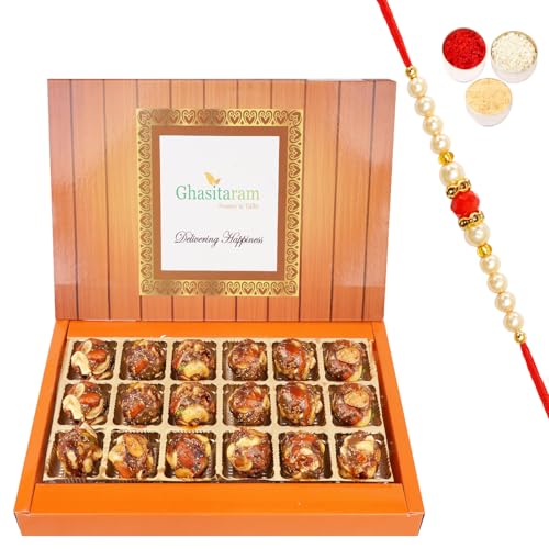 Jaiccha Ghasitaram Rakhi Gifts for Brothers Dryfruit Laddoo with no Added Sugar 18 pcs with Beads Rakhi Jaiccha Ghasitaram Rakhi Gifts for Brothers Dryfruit Laddoo with no Added Sugar 18 pcs with Beads Rakhi von Jaiccha