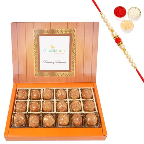 Jaiccha Ghasitaram Rakhi Gifts for Brothers Dryfruit Mawa Laddoo 18 pcs with Beads Rakhi von Jaiccha