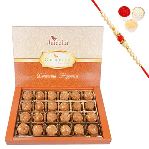 Jaiccha Ghasitaram Rakhi Gifts for Brothers Dryfruit Mawa Laddoo 24 pcs with Beads Rakhi von Jaiccha