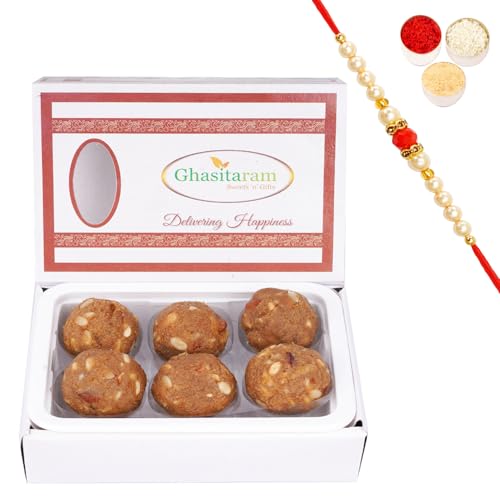 Jaiccha Ghasitaram Rakhi Gifts for Brothers Dryfruit Mawa Laddoo 6 pcs with Beads Rakhi Jaiccha Ghasitaram Rakhi Gifts for Brothers Dryfruit Mawa Laddoo 6 pcs with Beads Rakhi von Jaiccha