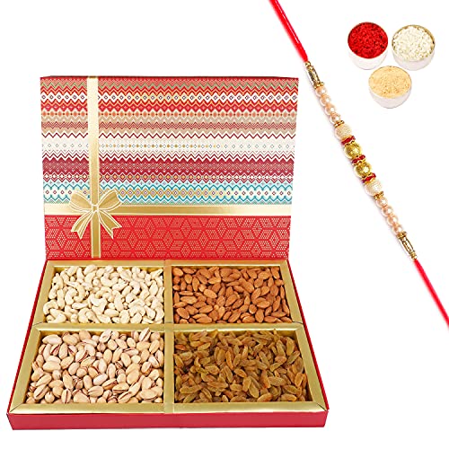 Jaiccha Ghasitaram Rakhi Gifts for Brothers Fruit n Nut Dryfruit Box 1000 GMS with Pearl Rakhi von Jaiccha