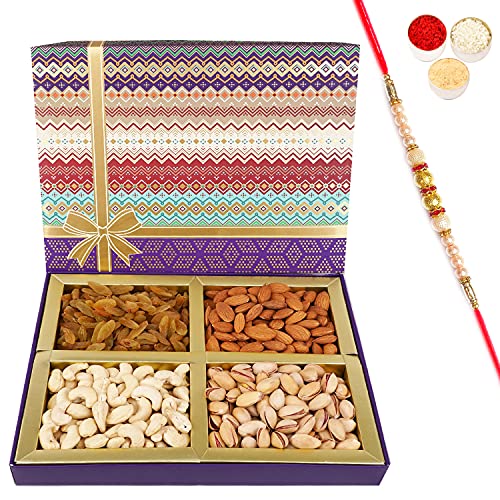 Jaiccha Ghasitaram Rakhi Gifts for Brothers Fruit n Nut Dryfruit Box 400 GMS with Pearl Rakhi von Jaiccha