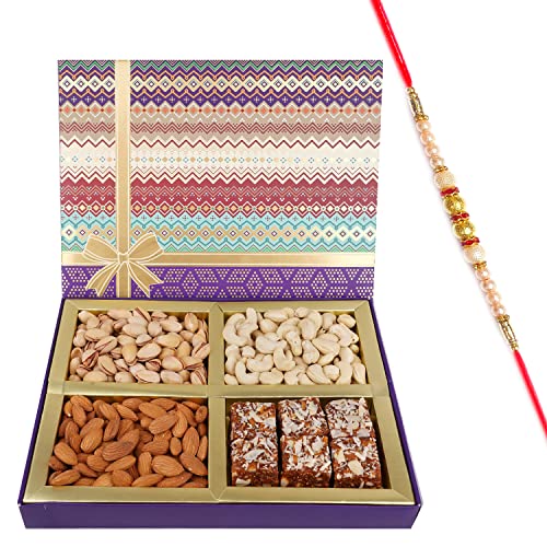 Jaiccha Ghasitaram Rakhi Gifts for Brothers Fruit n Nut Dryfruit Box with Sugarfree Bites 450 GMS with Pearl Rakhi von Jaiccha