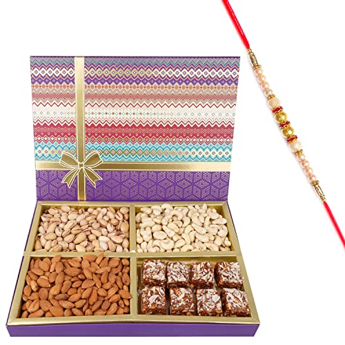 Jaiccha Ghasitaram Rakhi Gifts for Brothers Fruit n Nut Dryfruit Box with Sugarfree Bites 750 GMS with Pearl Rakhi von Jaiccha