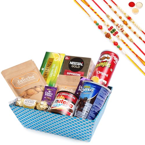 Jaiccha Ghasitaram Rakhi Gifts for Brothers - Perfect Basket Hamper of 10 Goodies with 5 Rakhis von Jaiccha