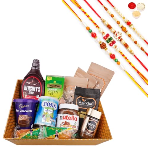 Jaiccha Ghasitaram Rakhi Gifts for Brothers Perfect Big Basket of 15 Goodies with 5 Rakhis von Jaiccha