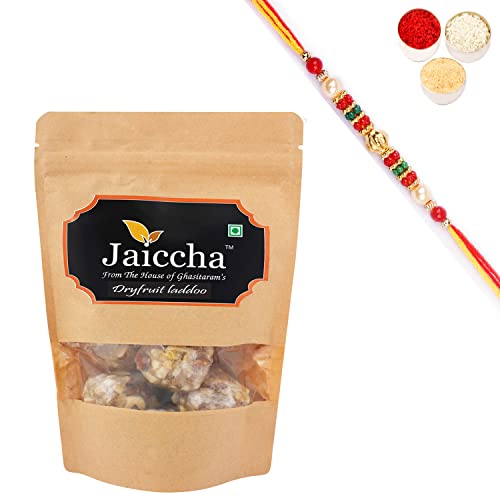 Jaiccha Ghasitaram Rakhi Gifts for Brothers Rakhi Sweets - Dryfruit laddoo 200 GMS with Beads Rakhi von Jaiccha