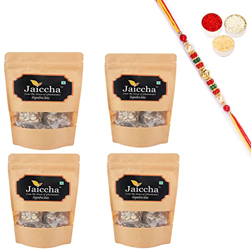 Jaiccha Ghasitaram Rakhi Gifts for Brothers Rakhi Sweets - Sugarfree Bites 800 GMS in Brown Paper Pouch with Beads Rakhi Jaiccha Ghasitaram Rakhi Gifts for Brothers Rakhi Sweets - Sugarfree Bites 800 GMS in Brown Paper Pouch with Beads Rakhi von Jaiccha