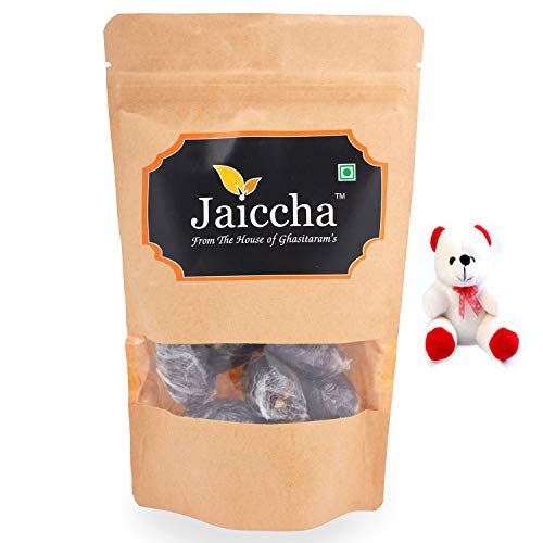 Jaiccha Ghasitaram Valentine Gifts indian Sweet - Valentine sweets Premium Dates with Walnuts in Brown Pouch and a Teddy von Jaiccha