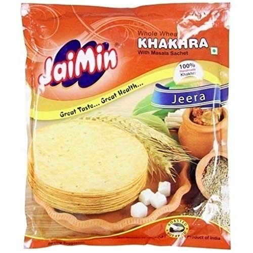 Jaimin Vollkorn Jeera Khakhra Weizen-Snack mit Kreuzkümmel-Geschmack 200g 4er-Packung von Jaimin