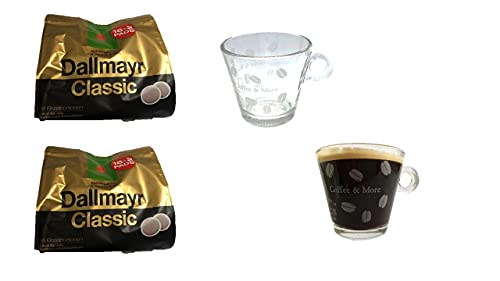 2 Kaffeepads Packungen Classic + 2 Gläser mit Henkel 200ml von James Premium