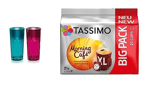 Morning Café XL, 21 Kaffee Kapseln im Big Pack, 163.8 g plus 2 Gläser metallic 380ml Türkis pink von James Premium