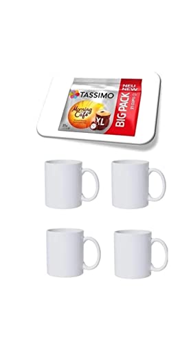 Morning Café XL, 21 Kaffee Kapseln im Big Pack, 163.8 g plus 4 Gläser mit Henkel metallic 300ml von James Premium